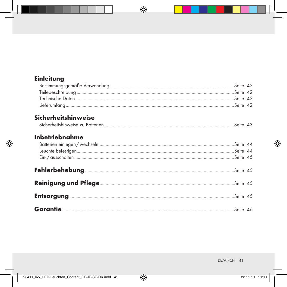 Einleitung, Sicherheitshinweise, Inbetriebnahme | Fehlerbehebung, Reinigung und pflege, Entsorgung, Garantie | Livarno Z31124A/Z31124B User Manual | Page 41 / 47