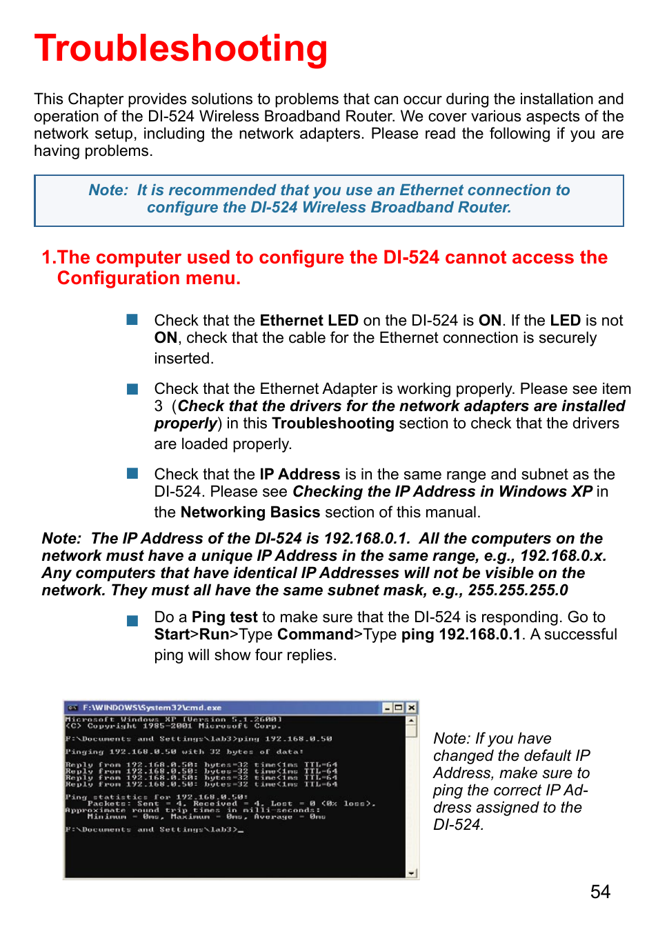 Troubleshooting | D-Link AirPlus DI-524 User Manual | Page 54 / 95