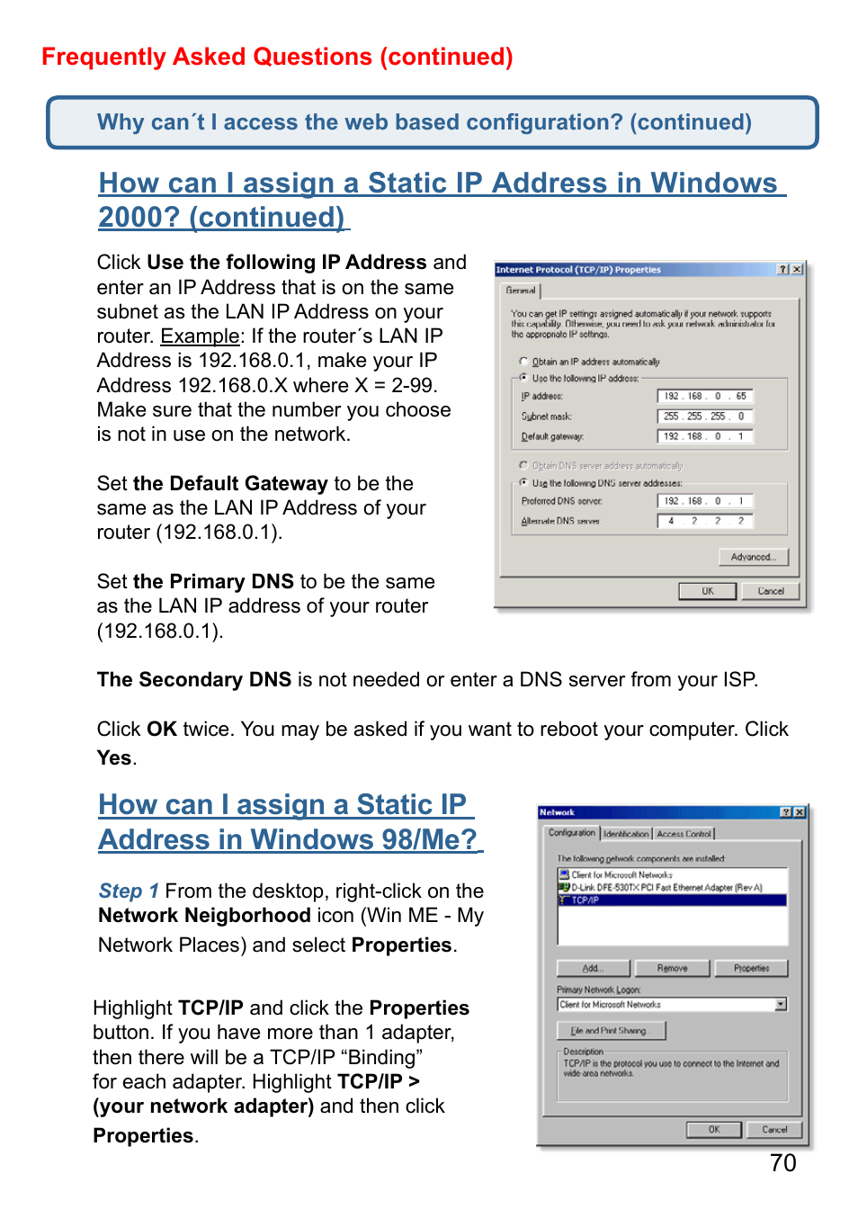 70 frequently asked questions (continued) | D-Link AirPlus DI-524 User Manual | Page 70 / 95