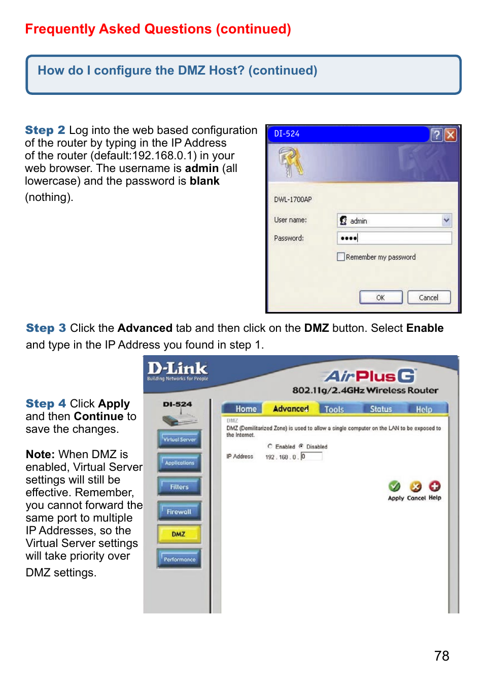 78 frequently asked questions (continued) | D-Link AirPlus DI-524 User Manual | Page 78 / 95