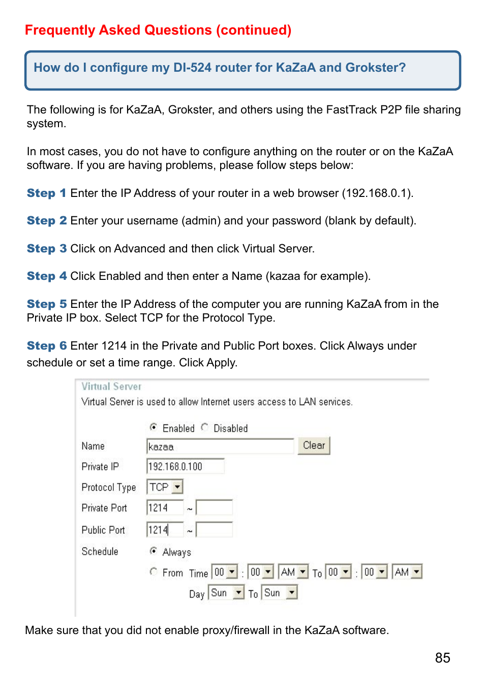 85 frequently asked questions (continued) | D-Link AirPlus DI-524 User Manual | Page 85 / 95