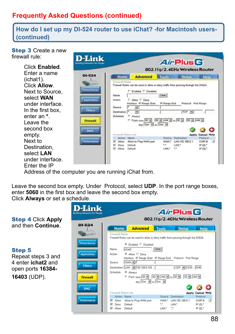 Frequently asked questions (continued) | D-Link AirPlus DI-524 User Manual | Page 88 / 95