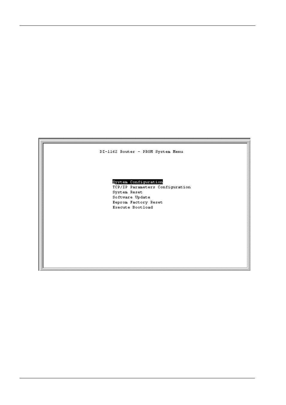 Prom system configuration, Prom system menu | D-Link DI-1162M User Manual | Page 117 / 140
