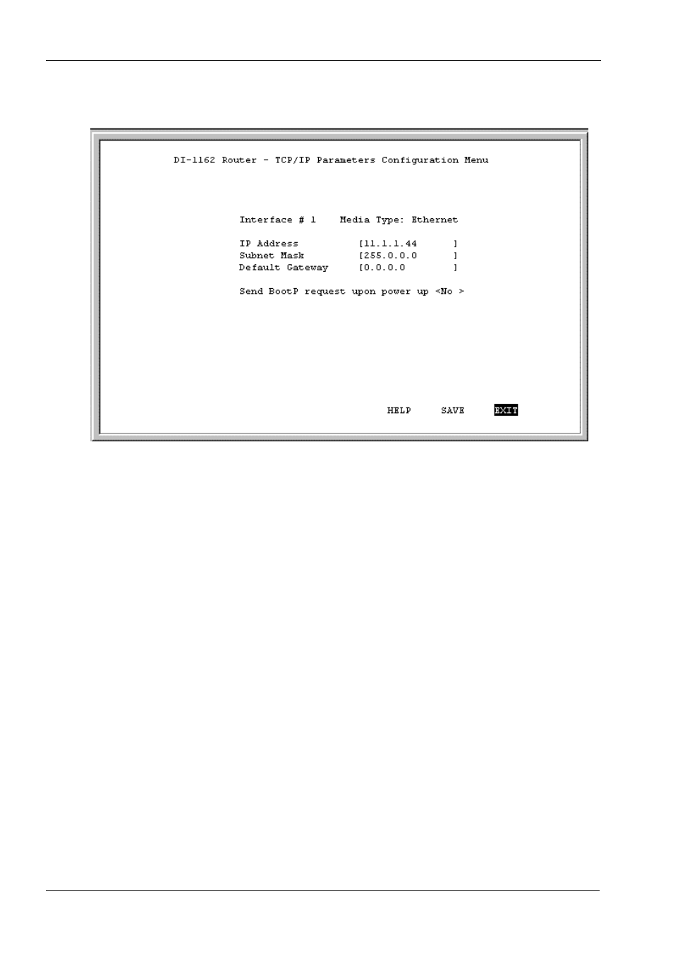 Tcp/ip parameters configuration menu, System reset, Tcp/ip parameters configuration menu system reset | D-Link DI-1162M User Manual | Page 119 / 140
