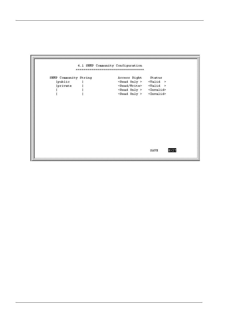 Snmp community configuration, Snmp trap manager, Snmp community configuration snmp trap manager | D-Link DI-1162M User Manual | Page 48 / 140