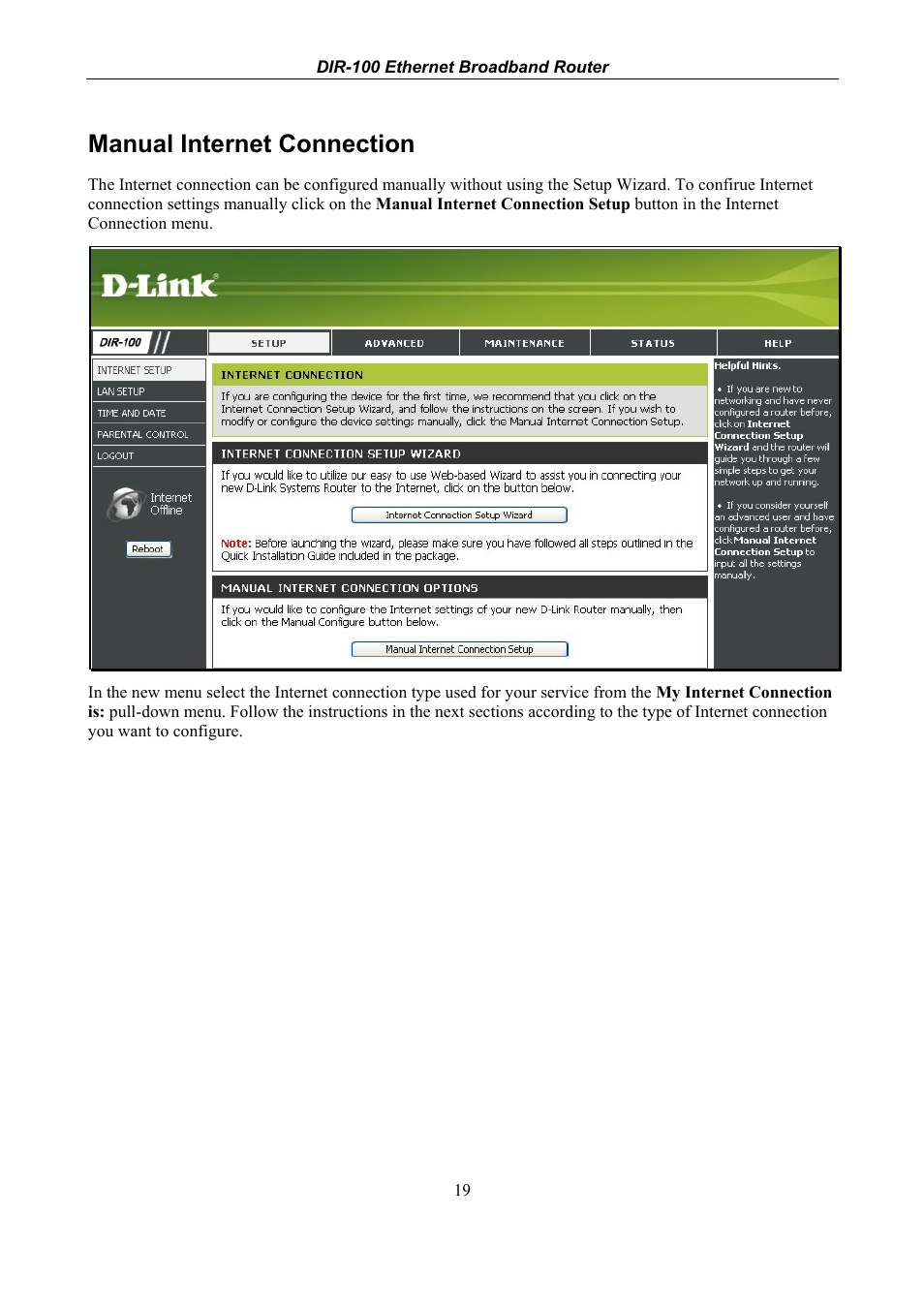 Manual internet connection | D-Link DIR-100 User Manual | Page 25 / 70