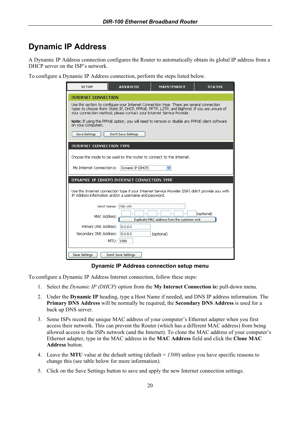 Dynamic ip address | D-Link DIR-100 User Manual | Page 26 / 70