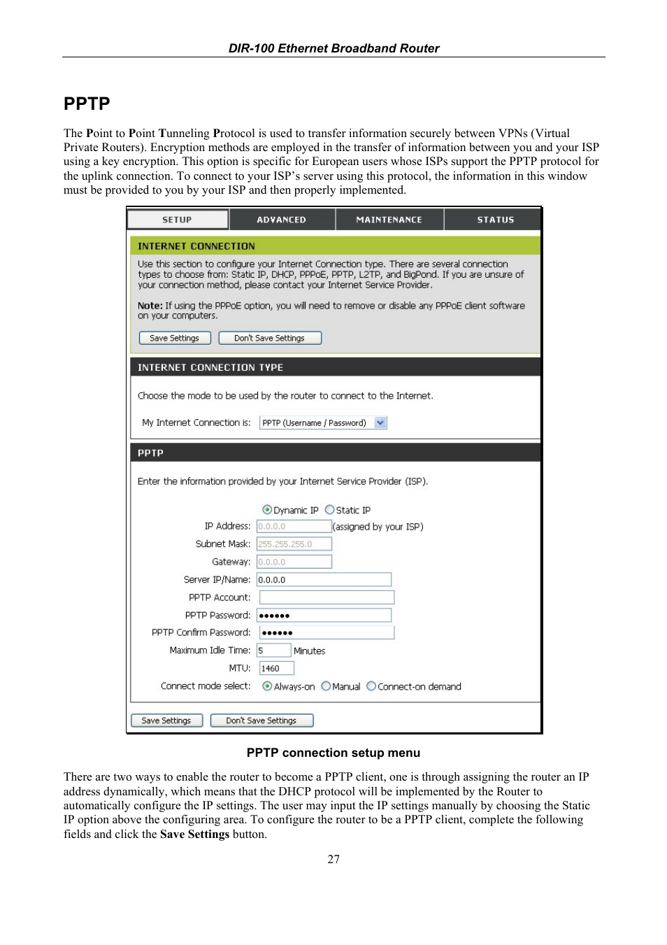 Pptp | D-Link DIR-100 User Manual | Page 33 / 70