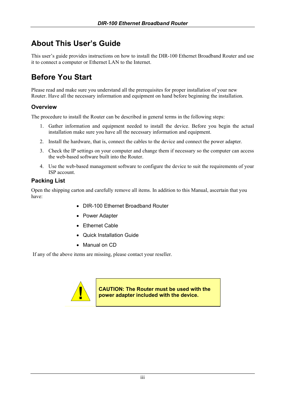 About this user’s guide, Before you start | D-Link DIR-100 User Manual | Page 4 / 70