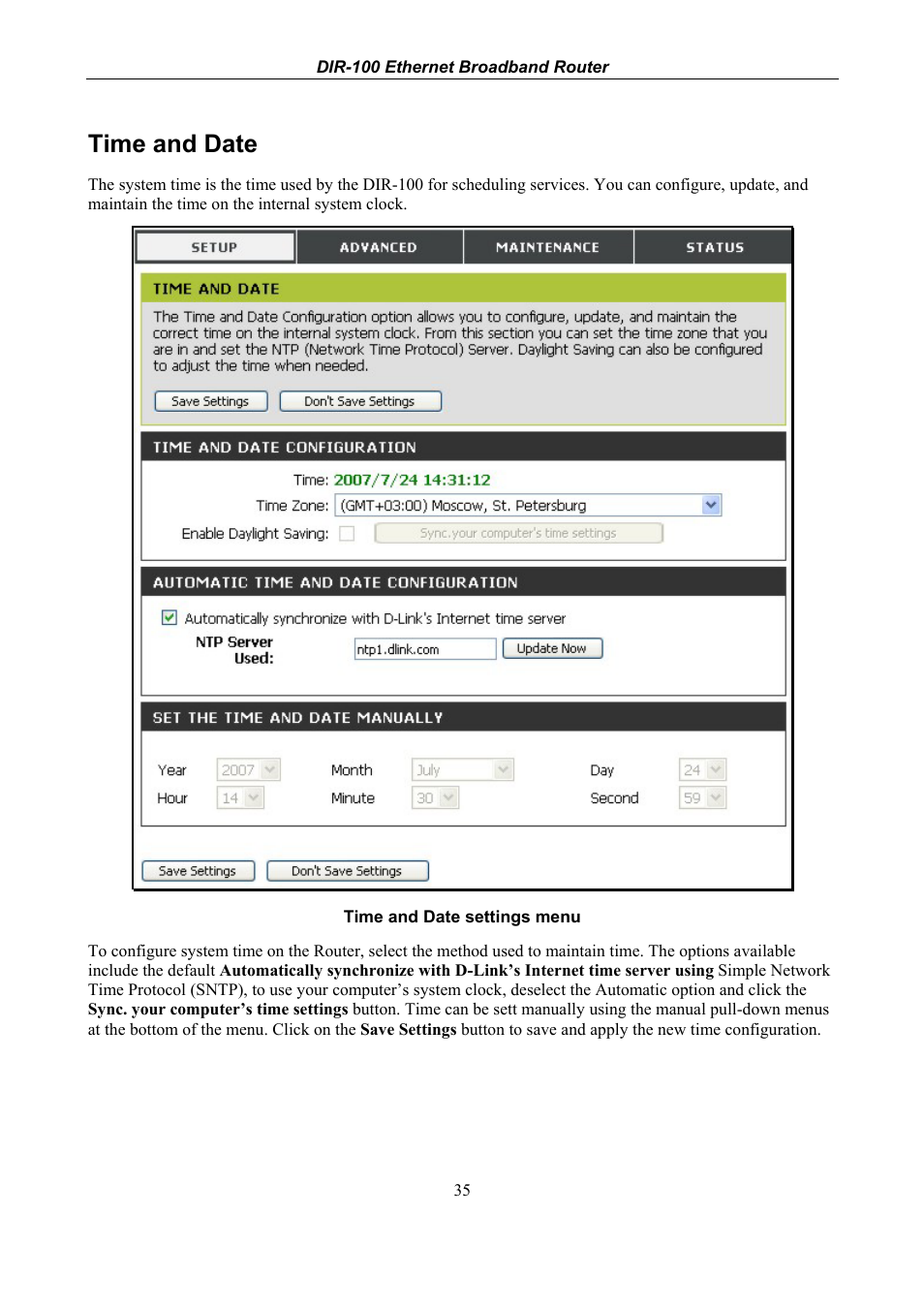 Time and date | D-Link DIR-100 User Manual | Page 41 / 70