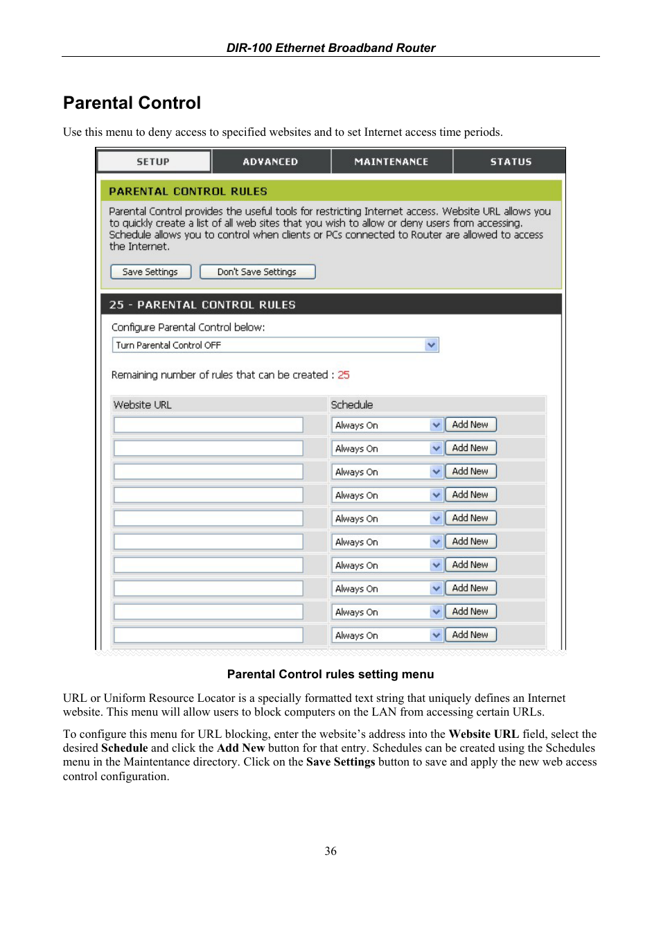 Parental control | D-Link DIR-100 User Manual | Page 42 / 70