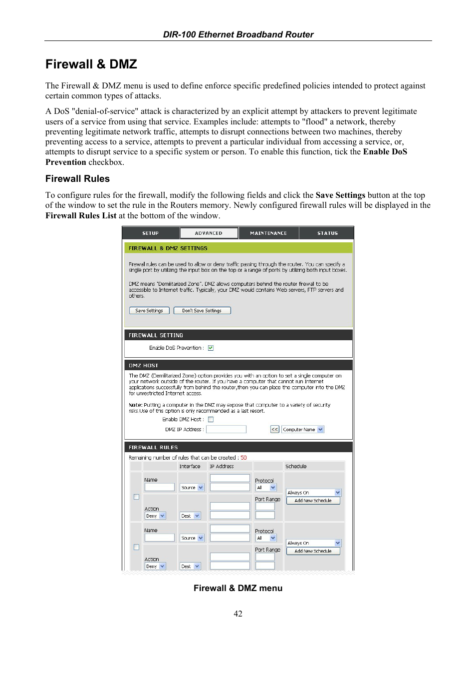 Firewall & dmz | D-Link DIR-100 User Manual | Page 48 / 70