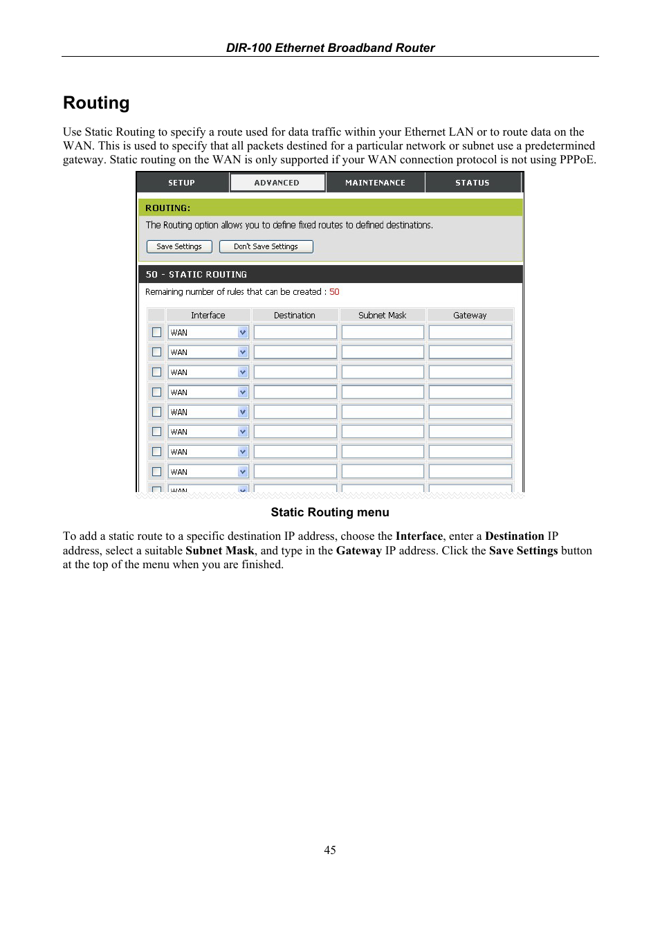 Routing | D-Link DIR-100 User Manual | Page 51 / 70