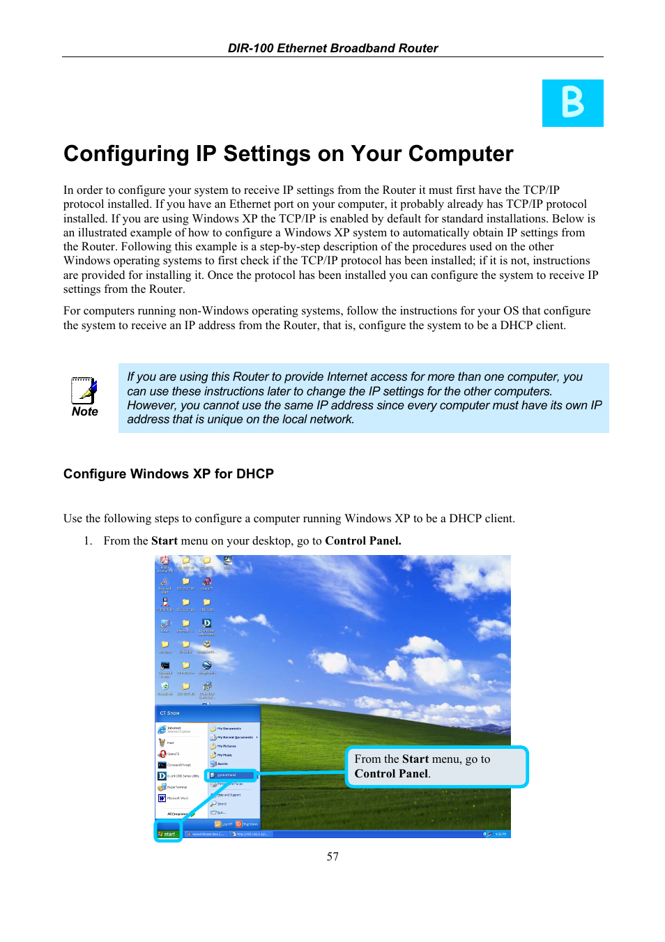 Configuring ip settings on your computer | D-Link DIR-100 User Manual | Page 63 / 70