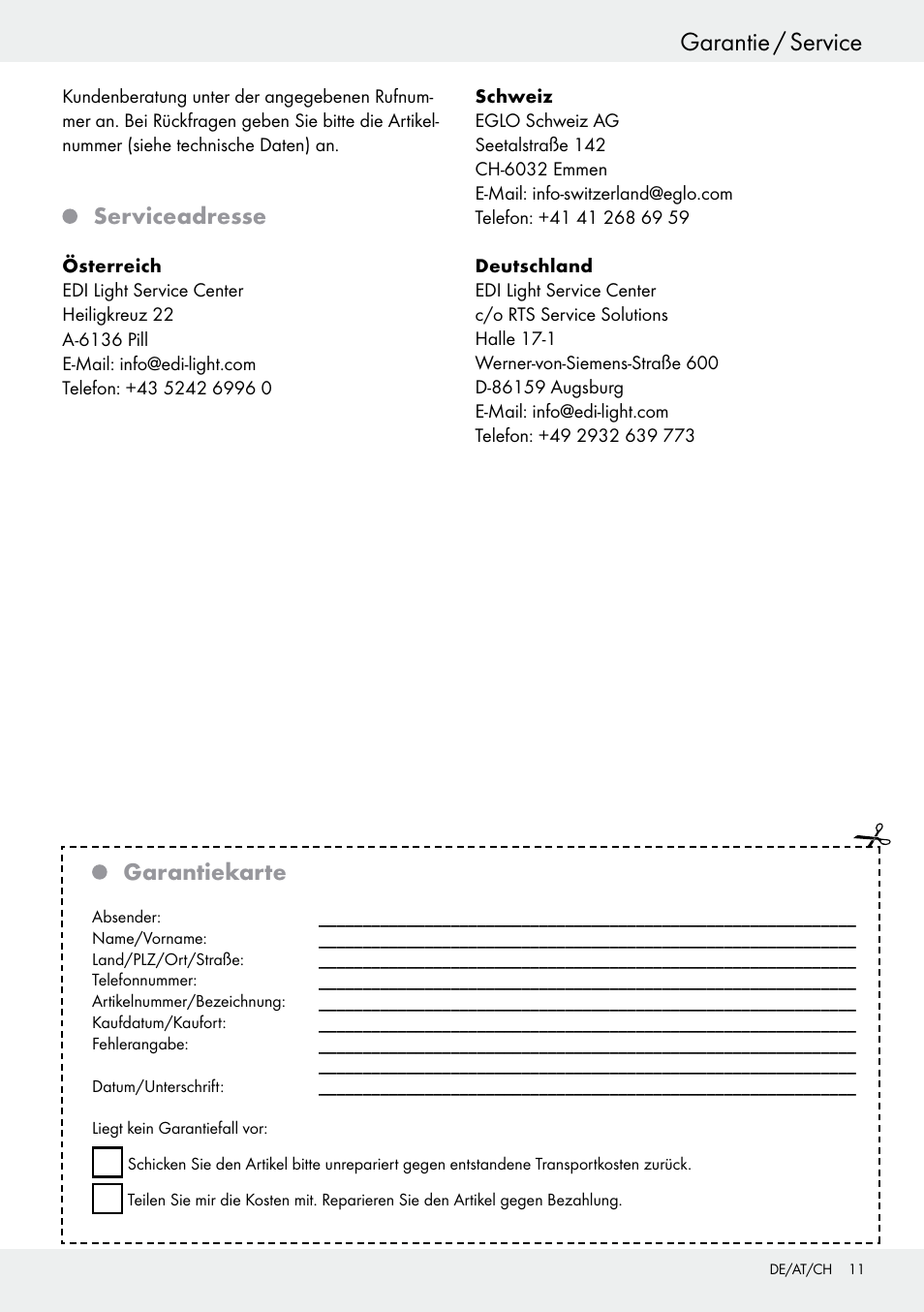 Garantie / service, Serviceadresse, Garantiekarte | Livarno 54313 User Manual | Page 11 / 33