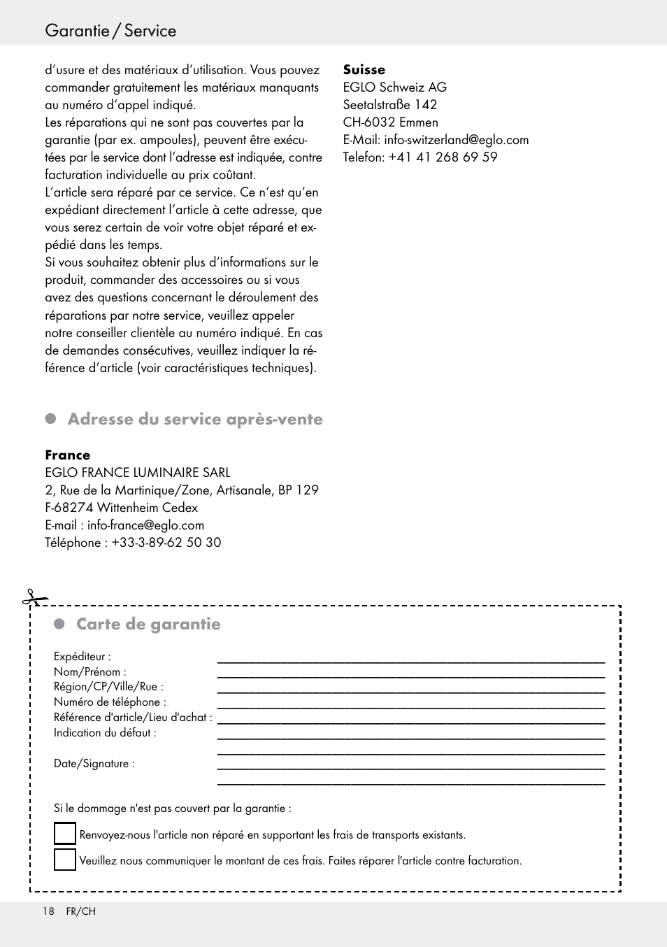 Garantie / service, Indice, Adresse du service après-vente | Carte de garantie | Livarno 54313 User Manual | Page 18 / 33