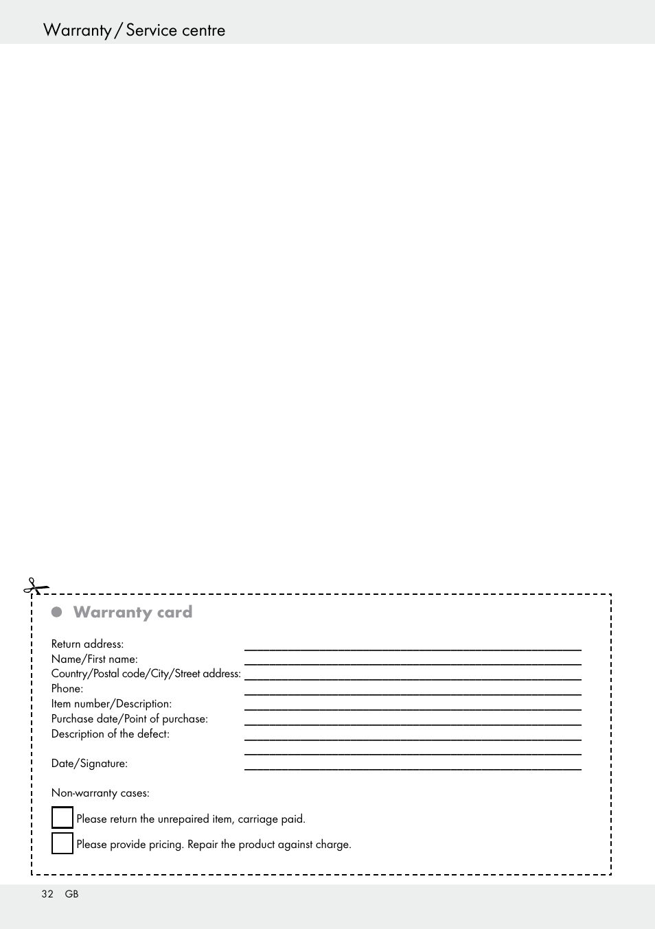 Warranty / service centre, Warranty card | Livarno 54313 User Manual | Page 32 / 33