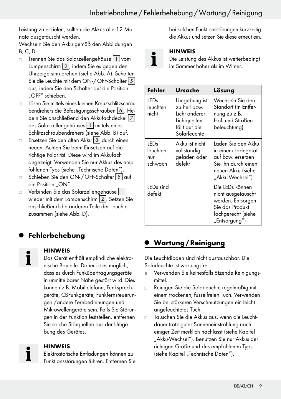 Funktionsweise / inbetriebnahme, Fehlerbehebung, Wartung / reinigung | Livarno 54313 User Manual | Page 9 / 33