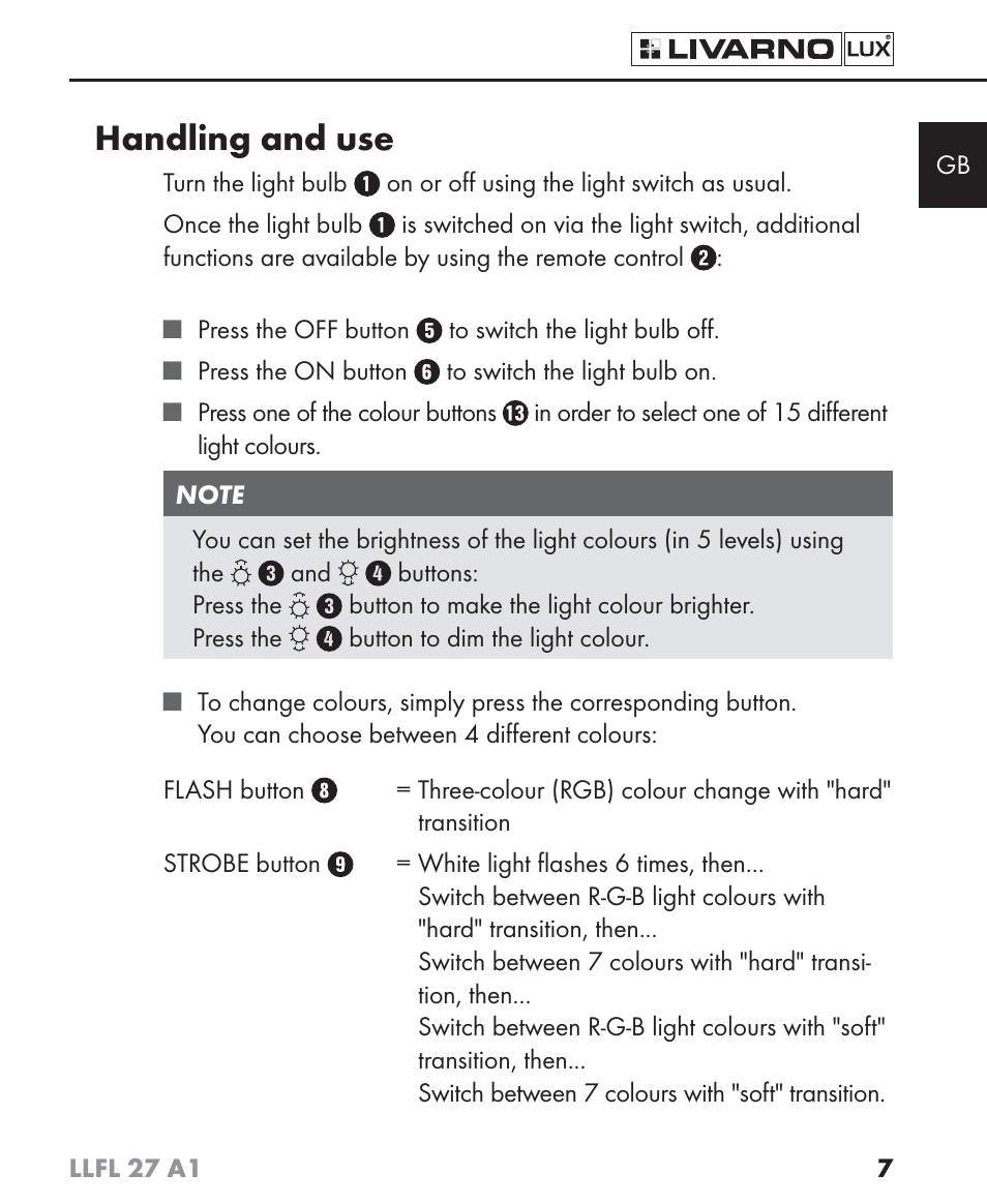 Handling and use | Livarno LLFL 27 A1 User Manual | Page 10 / 54