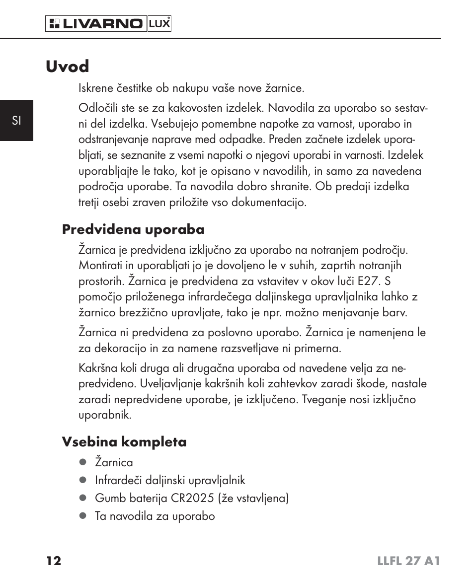 Uvod | Livarno LLFL 27 A1 User Manual | Page 15 / 54