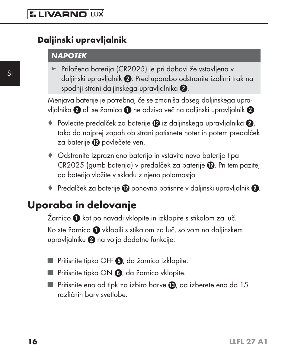 Uporaba in delovanje | Livarno LLFL 27 A1 User Manual | Page 19 / 54