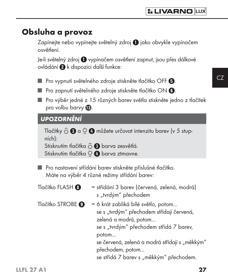 Obsluha a provoz | Livarno LLFL 27 A1 User Manual | Page 30 / 54