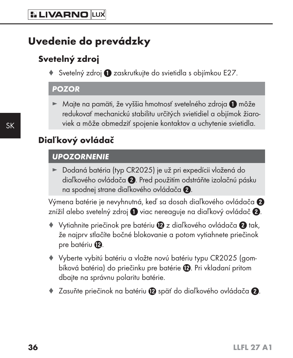 Uvedenie do prevádzky | Livarno LLFL 27 A1 User Manual | Page 39 / 54