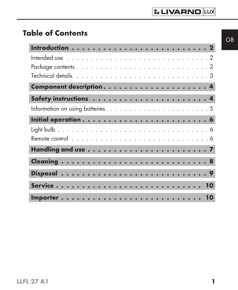 Livarno LLFL 27 A1 User Manual | Page 4 / 54