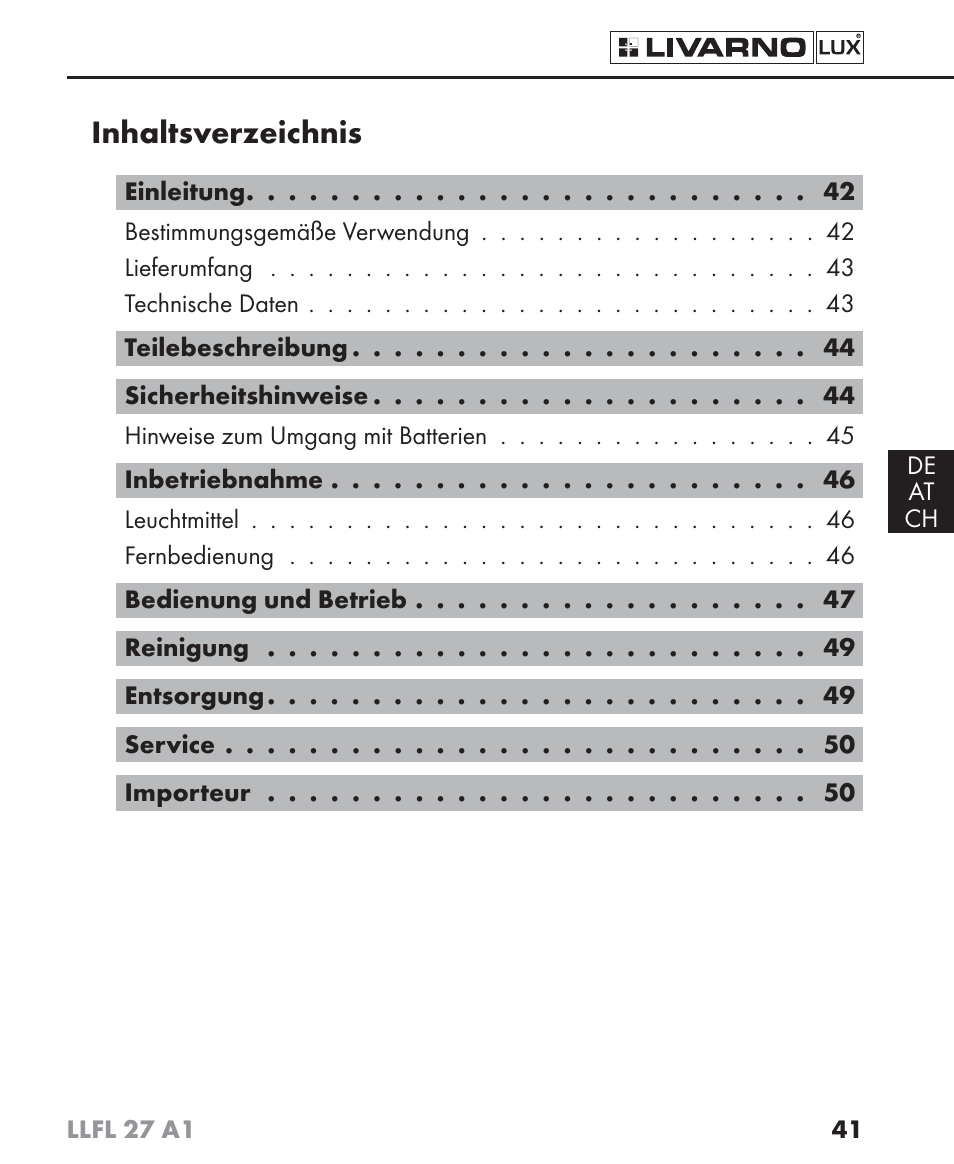 Livarno LLFL 27 A1 User Manual | Page 44 / 54