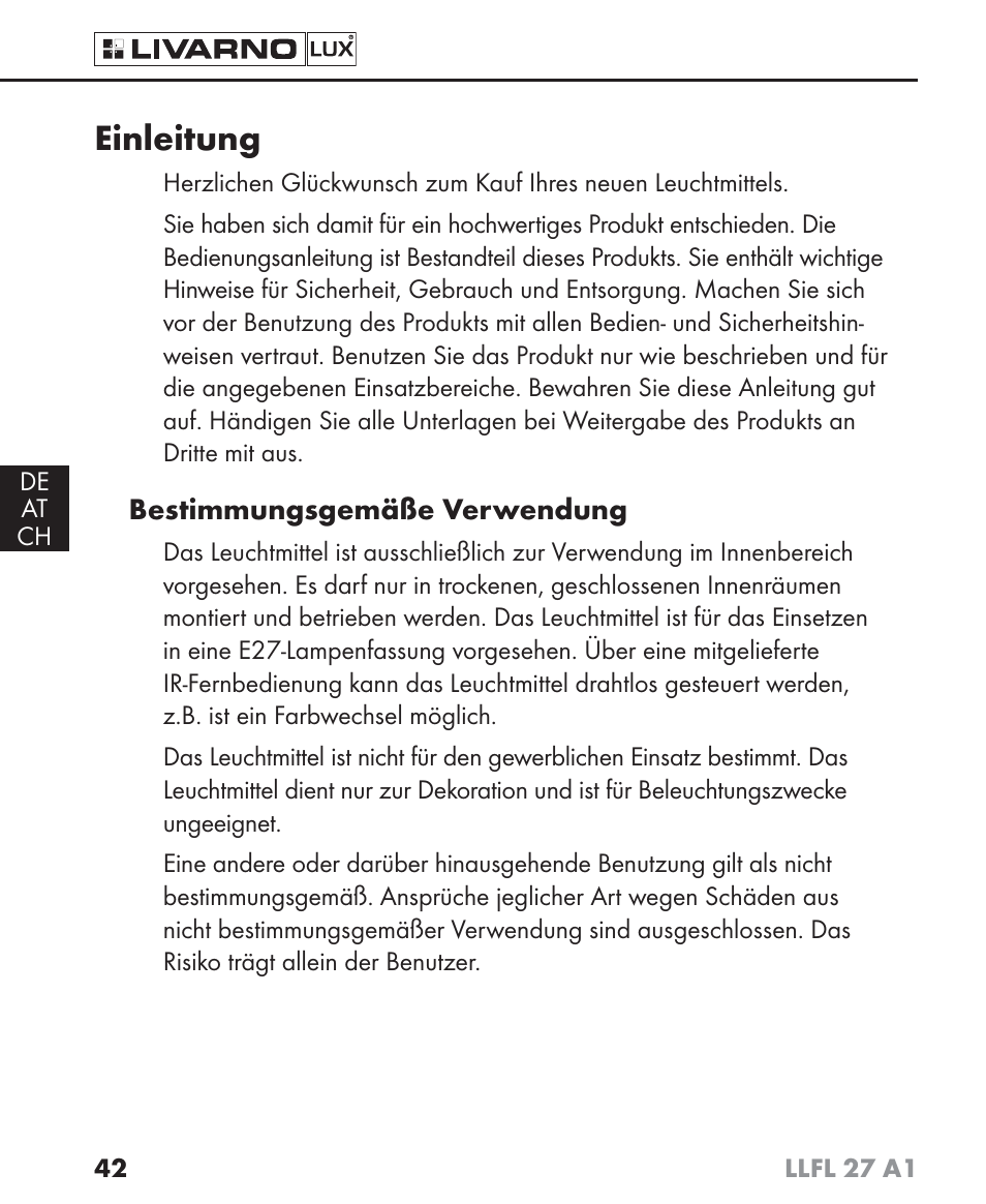 Einleitung, Bestimmungsgemäße verwendung | Livarno LLFL 27 A1 User Manual | Page 45 / 54