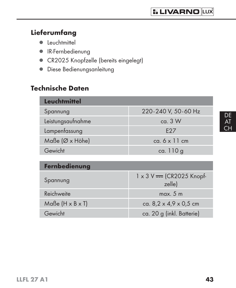 Livarno LLFL 27 A1 User Manual | Page 46 / 54