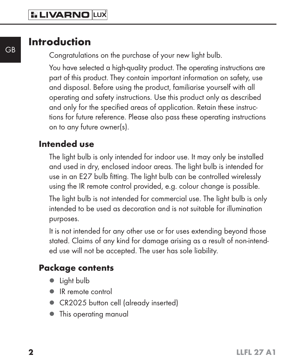 Introduction | Livarno LLFL 27 A1 User Manual | Page 5 / 54