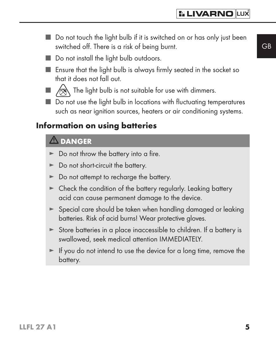 Livarno LLFL 27 A1 User Manual | Page 8 / 54