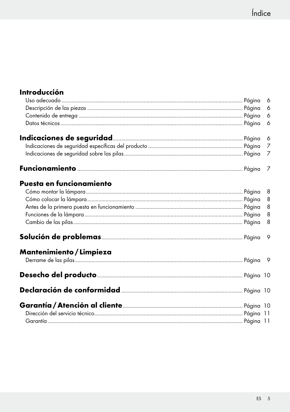 Índice | Livarno 54313 User Manual | Page 5 / 40