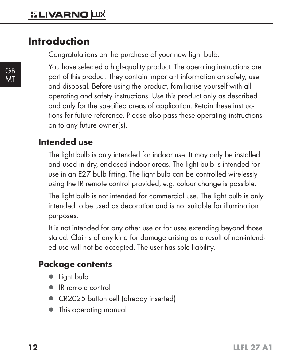 Introduction | Livarno LLFL 27 A1 User Manual | Page 15 / 34