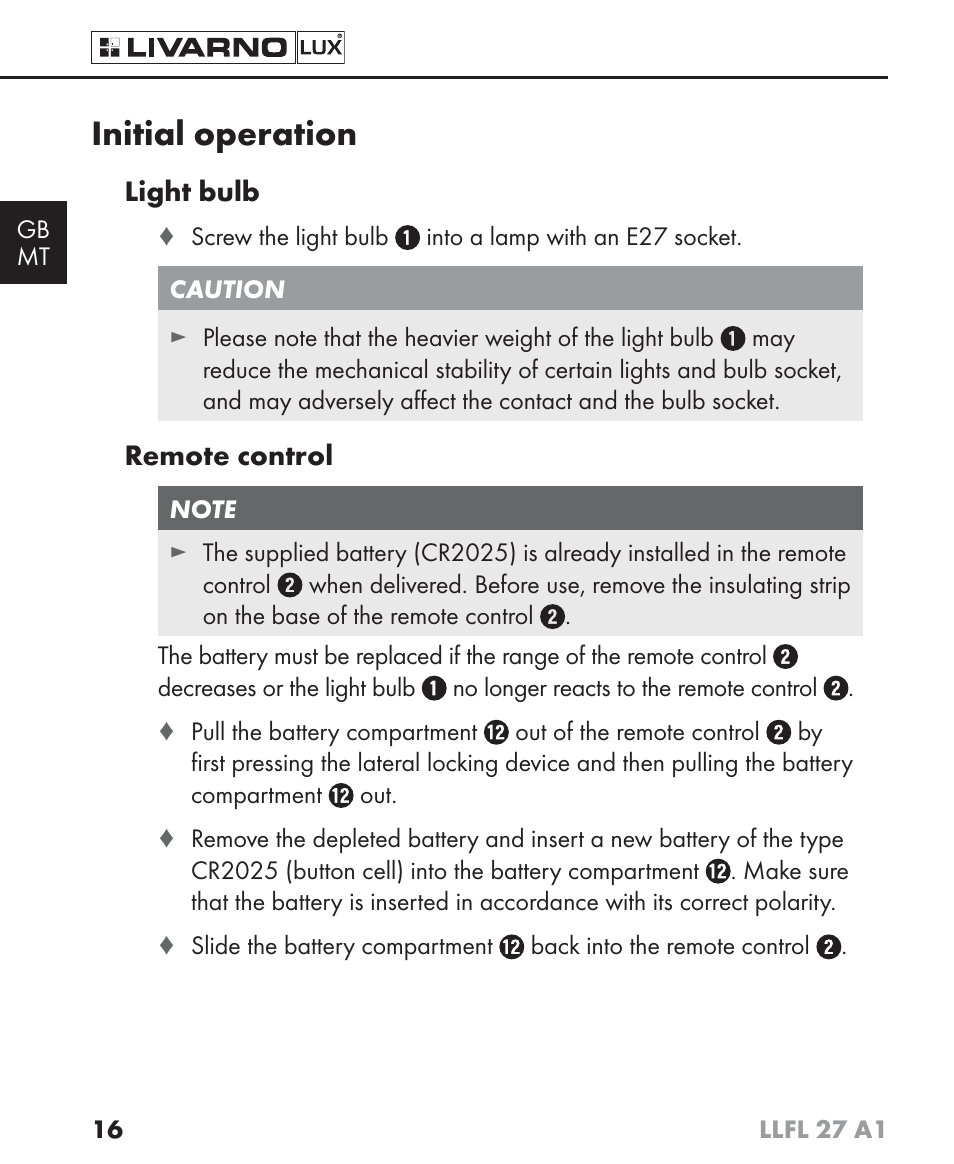 Initial operation | Livarno LLFL 27 A1 User Manual | Page 19 / 34