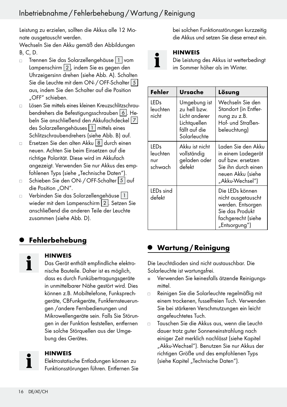 Fehlerbehebung, Wartung / reinigung | Livarno 54313 User Manual | Page 16 / 29