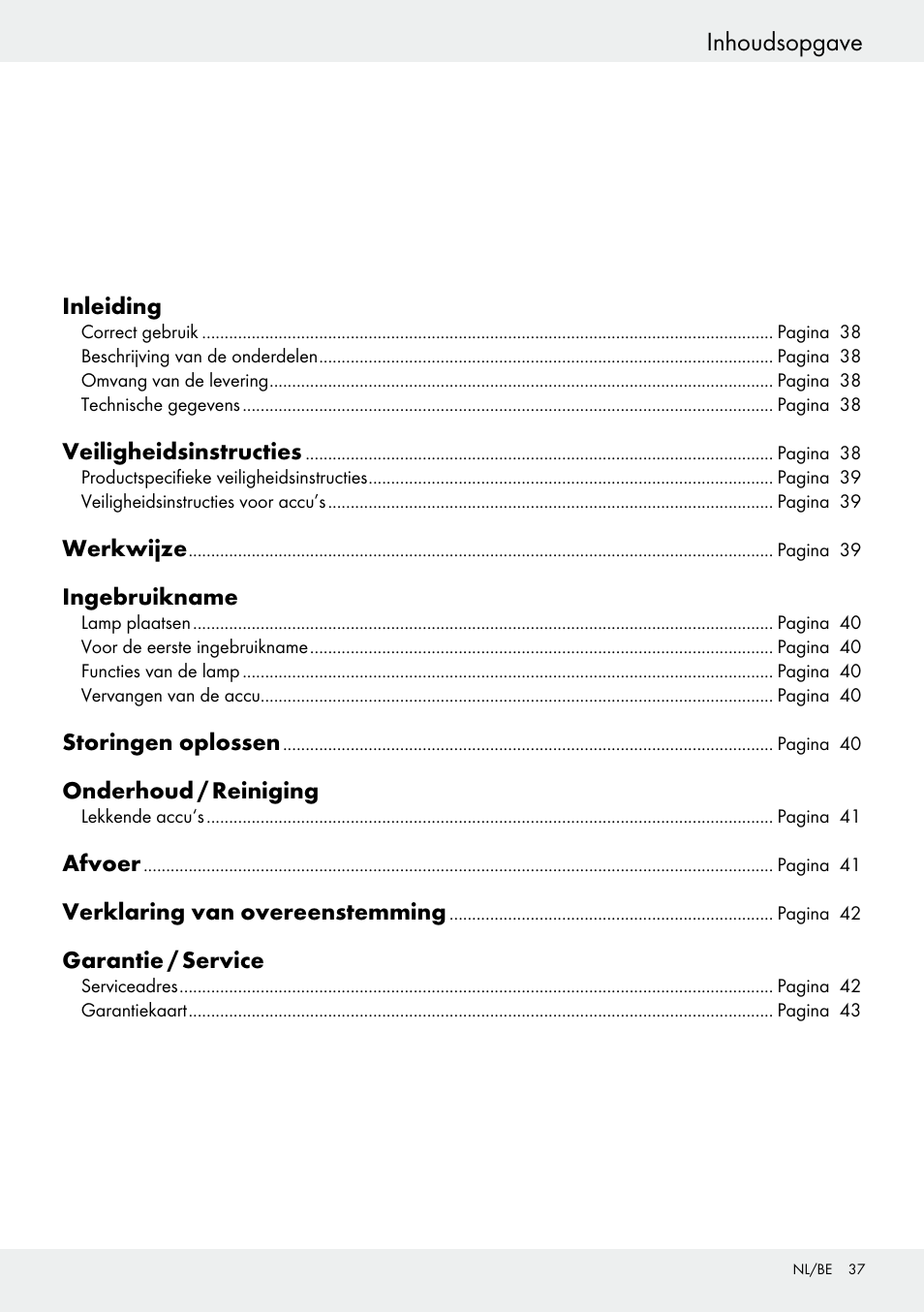Garantie / service inhoudsopgave | Livarno 54317 User Manual | Page 37 / 53