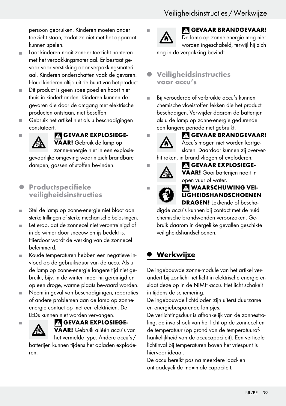 Productspecifieke veiligheidsinstructies, Veiligheidsinstructies voor accu’s, Werkwijze | Livarno 54317 User Manual | Page 39 / 53