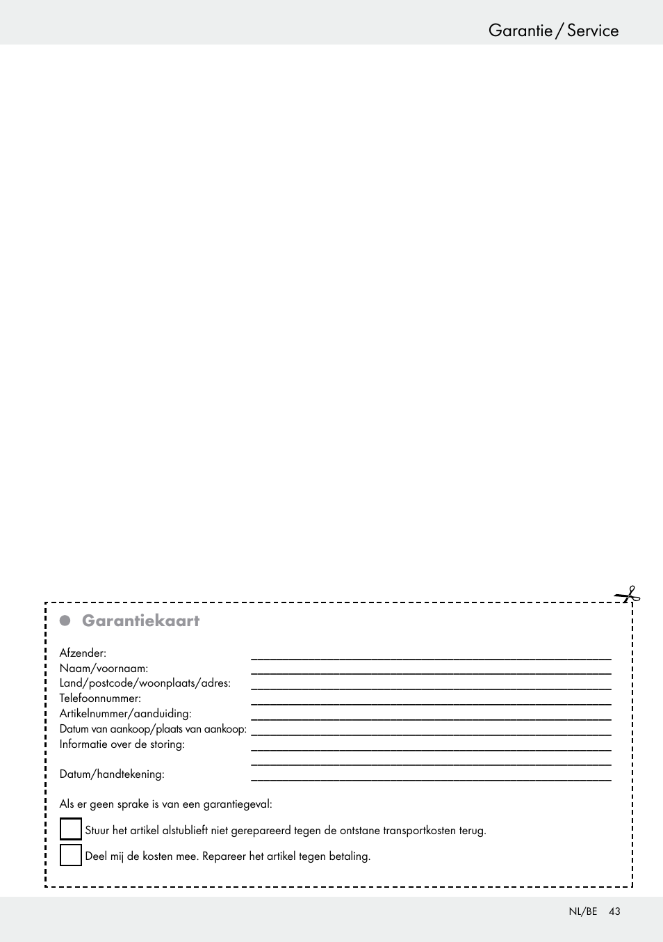 Garantiekaart | Livarno 54317 User Manual | Page 43 / 53