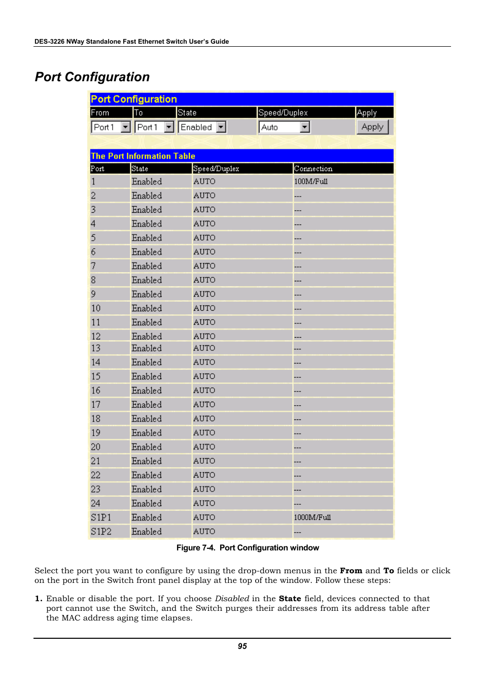 Port configuration | D-Link DES-3226 User Manual | Page 105 / 179