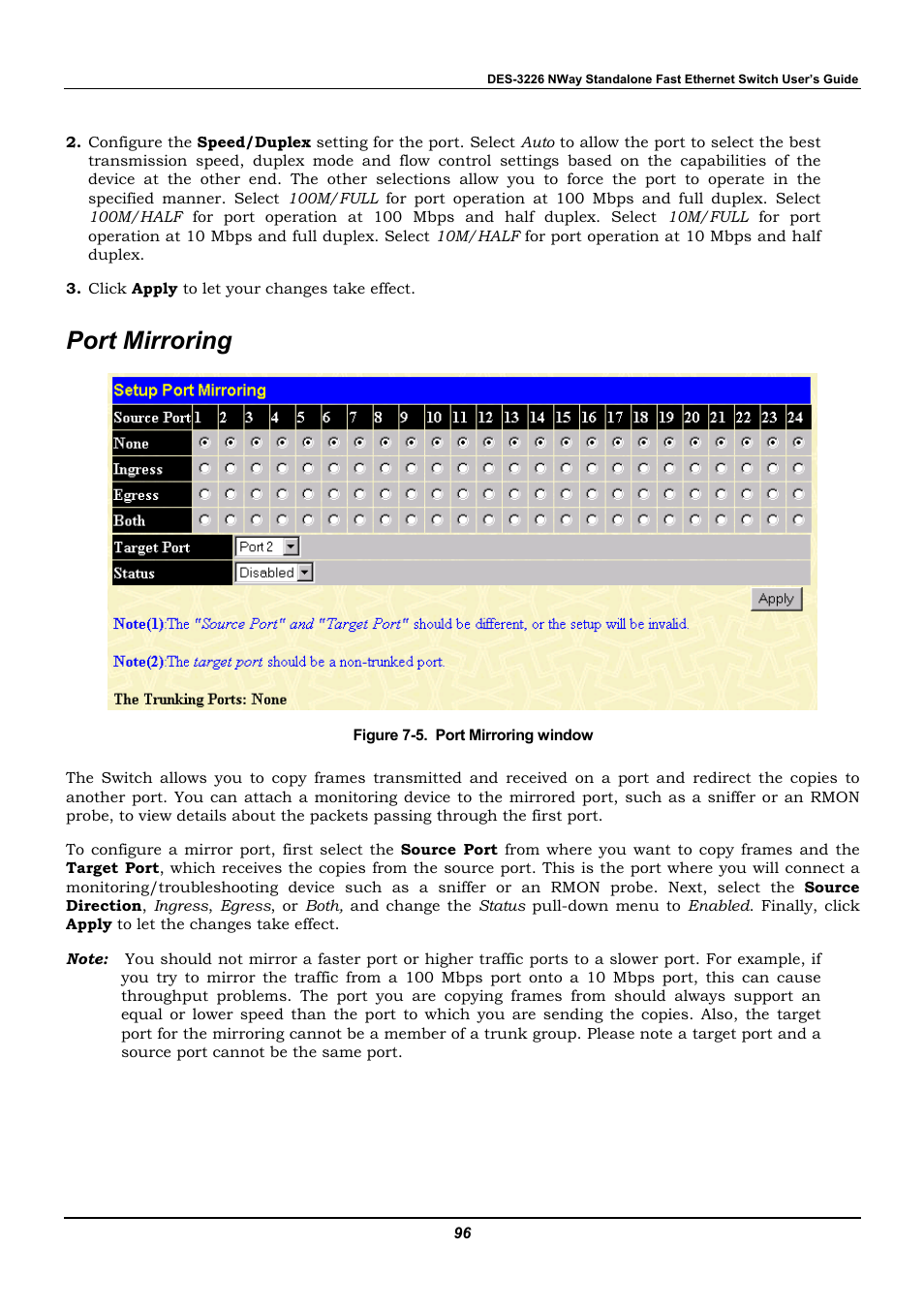 Port mirroring | D-Link DES-3226 User Manual | Page 106 / 179