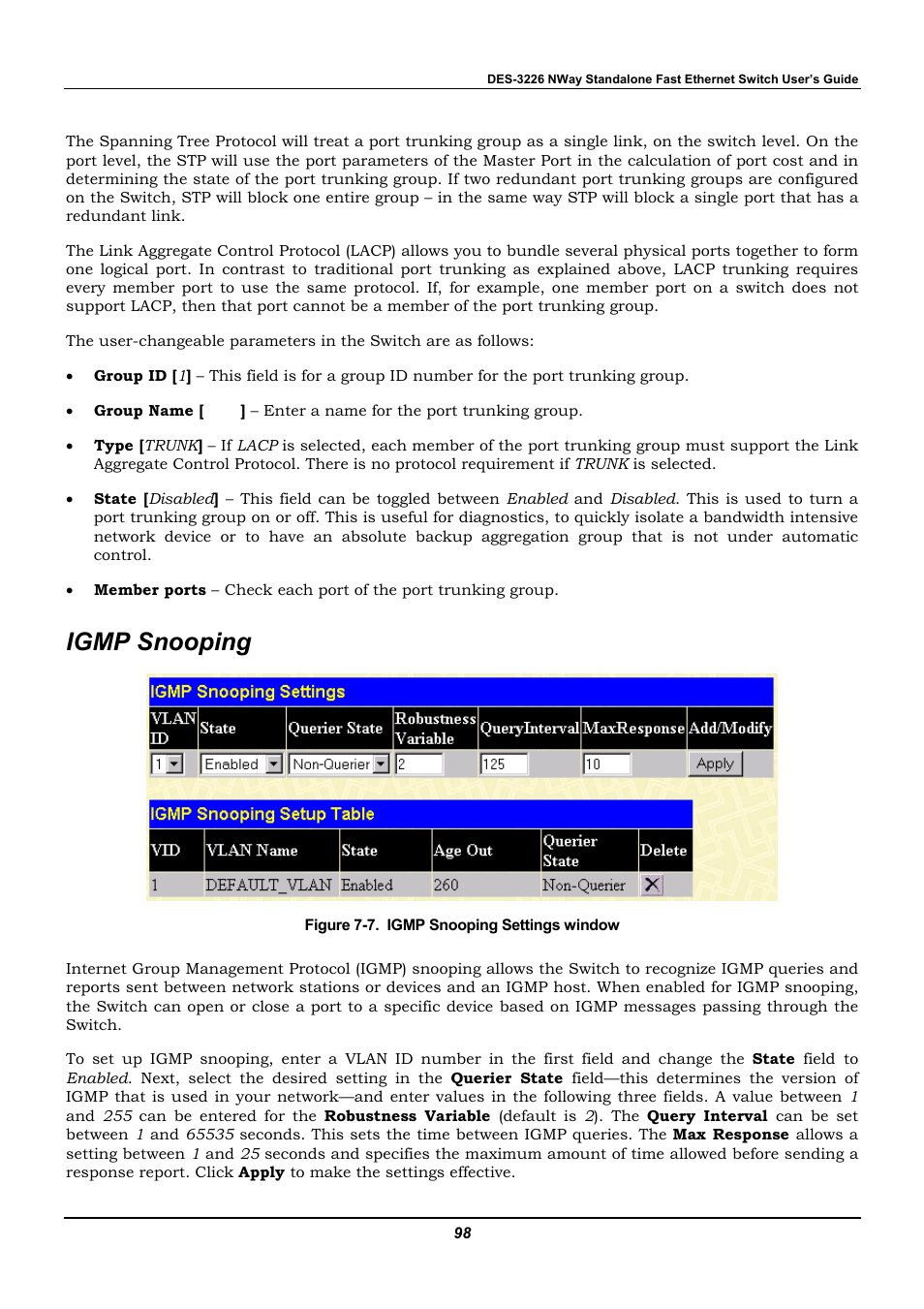 Igmp snooping | D-Link DES-3226 User Manual | Page 108 / 179