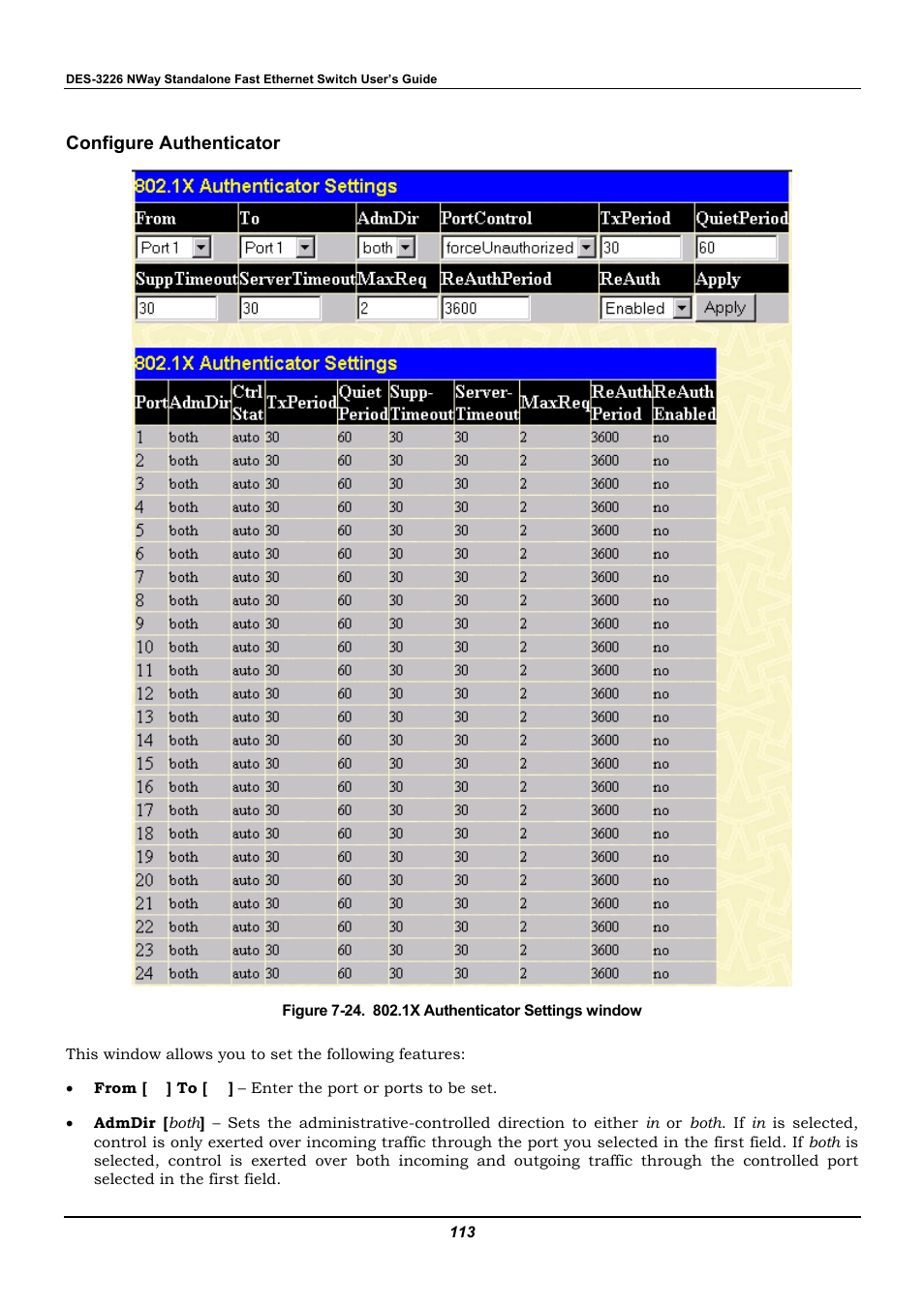 Configure authenticator | D-Link DES-3226 User Manual | Page 123 / 179
