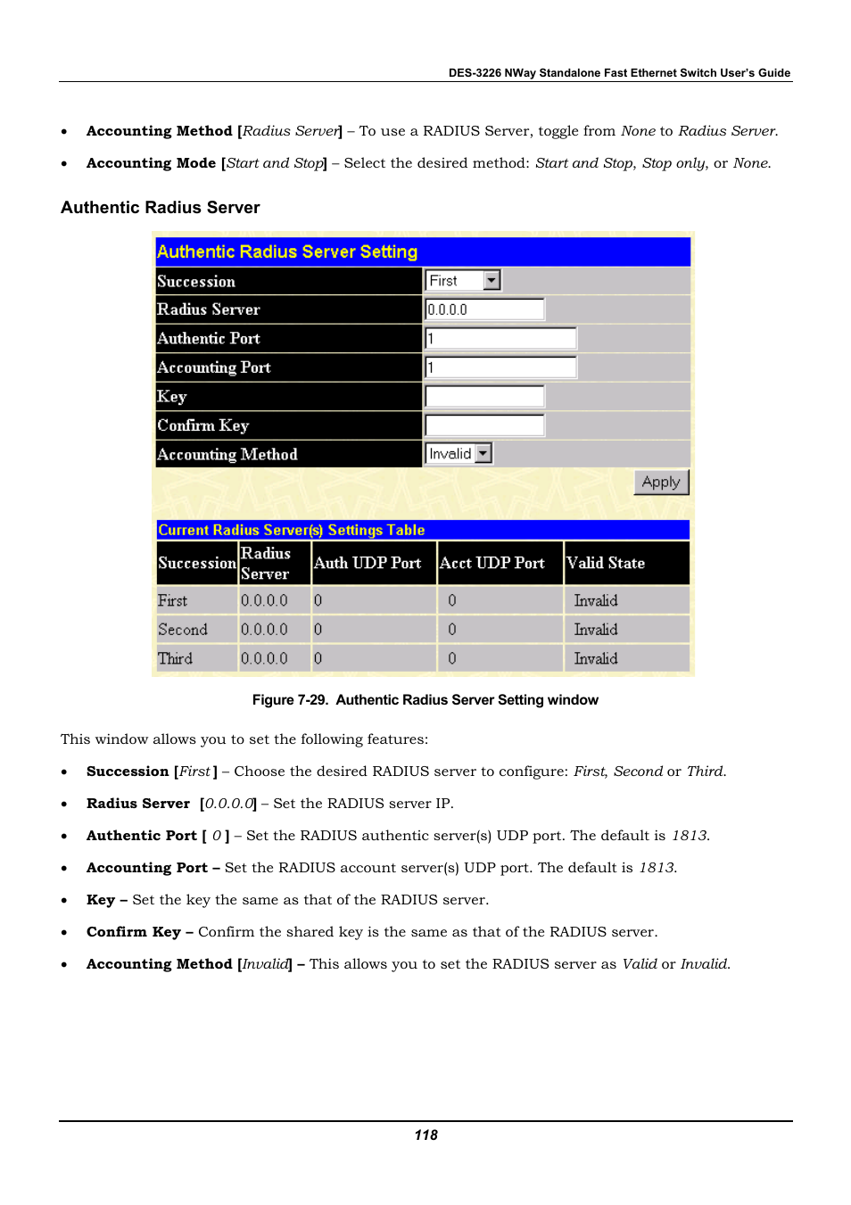 Authentic radius server | D-Link DES-3226 User Manual | Page 128 / 179