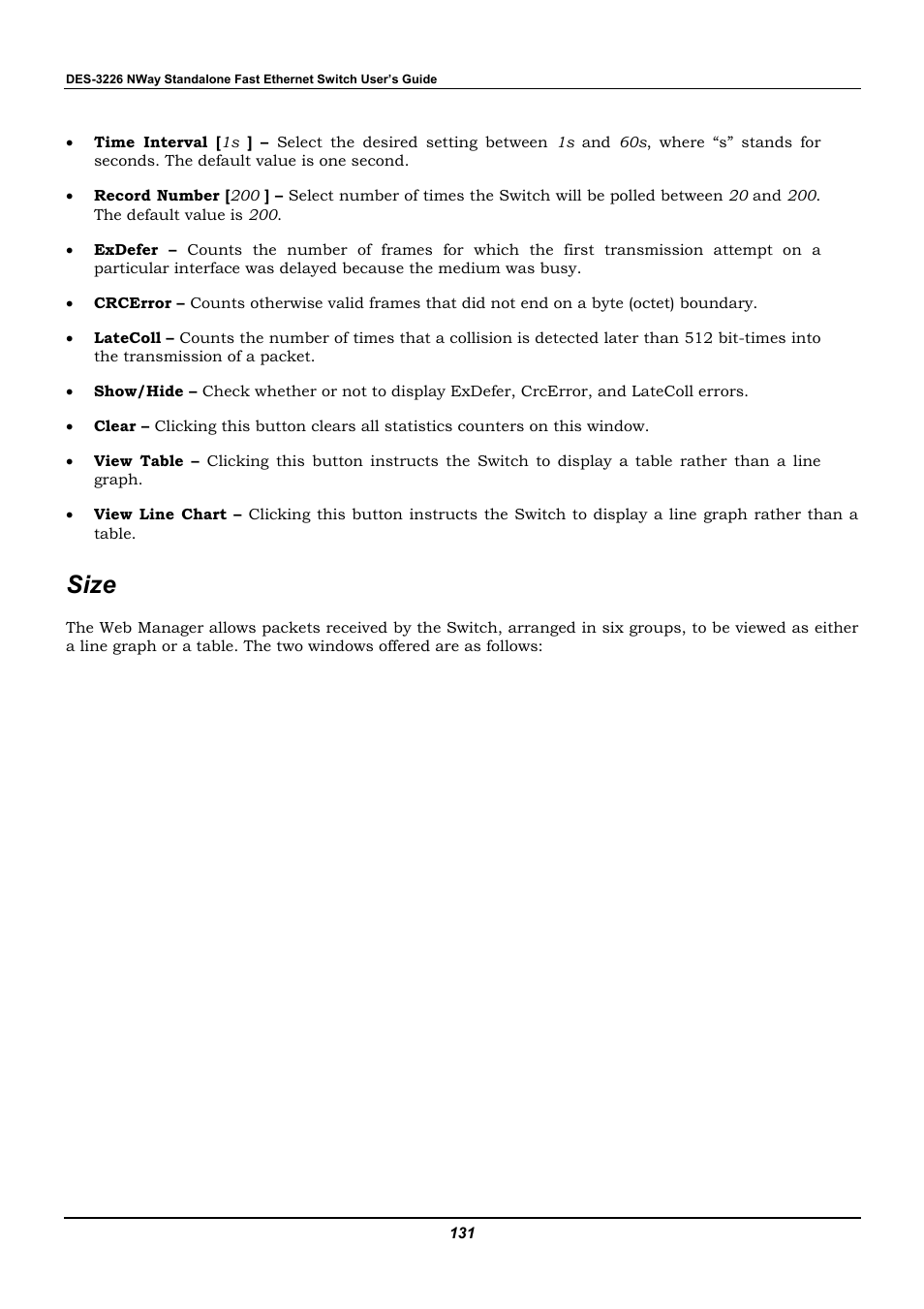 Size | D-Link DES-3226 User Manual | Page 141 / 179