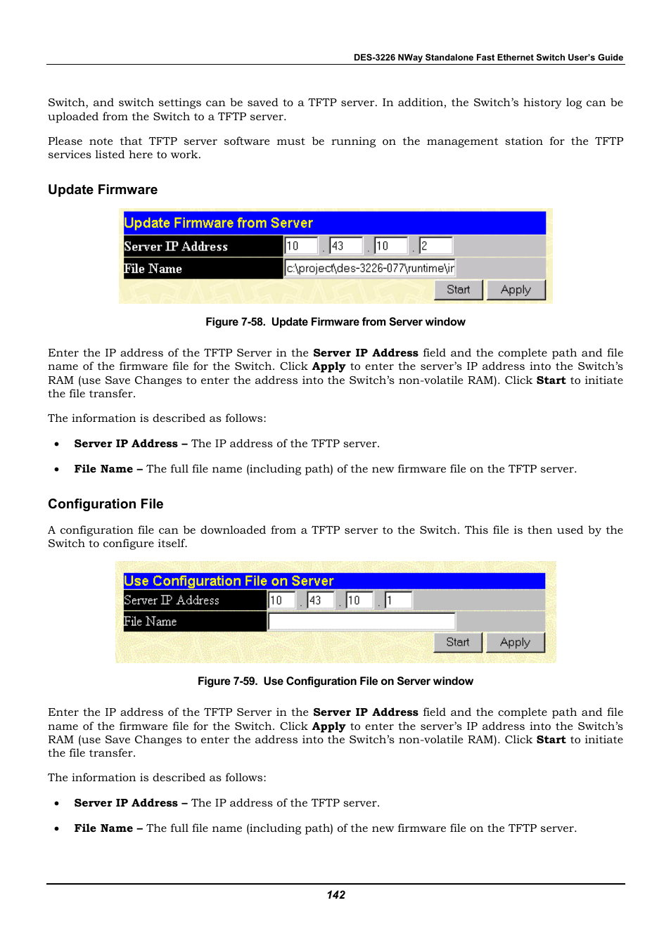 Update firmware, Configuration file | D-Link DES-3226 User Manual | Page 152 / 179