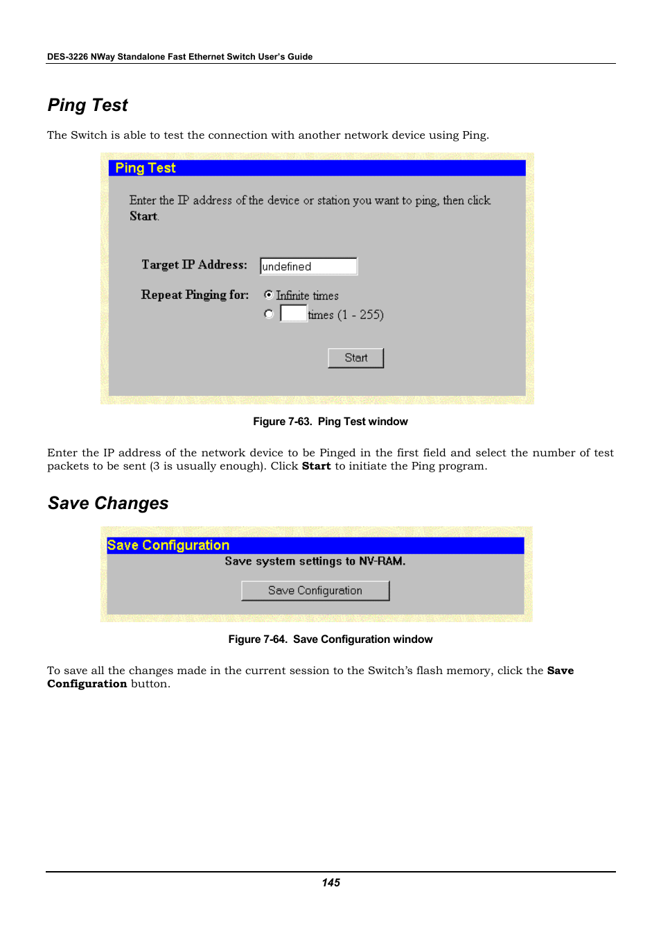 Ping test, Save changes | D-Link DES-3226 User Manual | Page 155 / 179