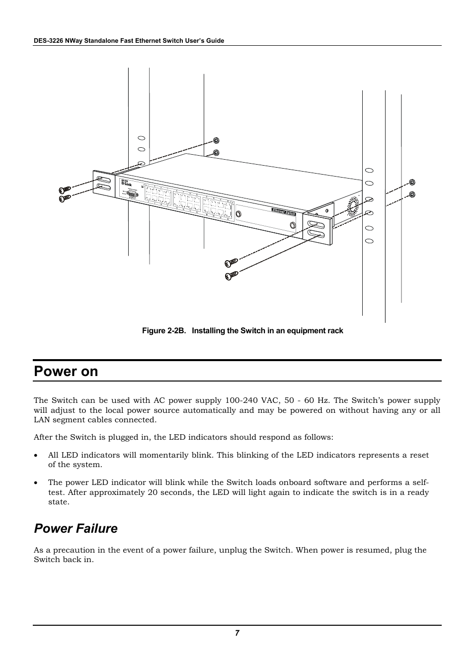 Power on, Power failure | D-Link DES-3226 User Manual | Page 17 / 179