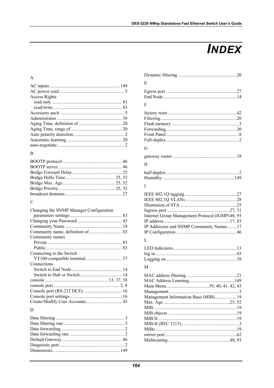 Index, Ndex | D-Link DES-3226 User Manual | Page 174 / 179